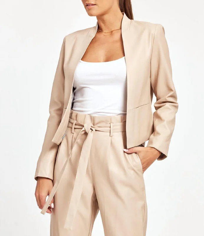 Cornerstone Open Front Blazer In Oyster Linen Women's Suit