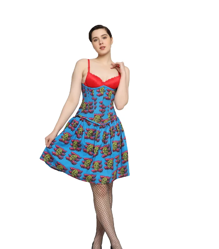 Devil printed Waist Reducing  Underbust Corset  Dress Turtleneck Neckline Stylish