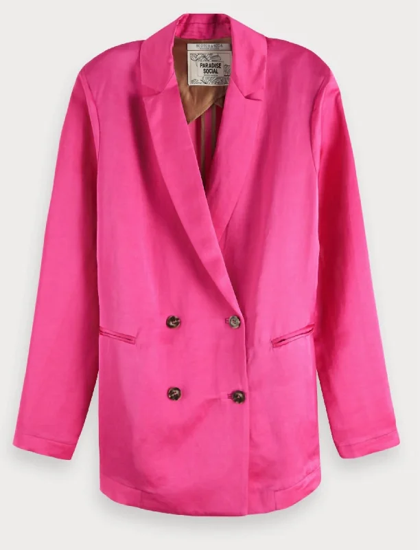 Double Breasted Blazer In Pink Women's Trendy Blazer