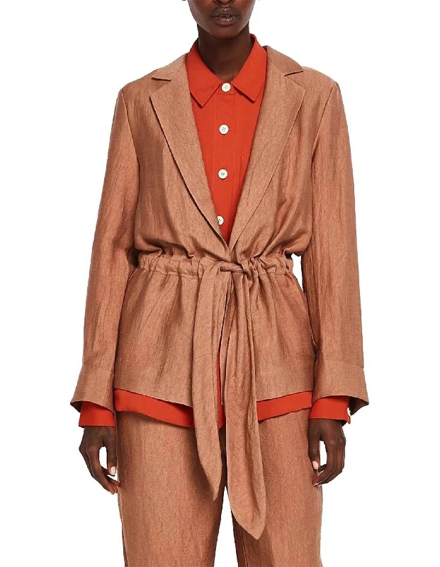 Drapey Textured Blazer In Toffee Melange Women's Vacation Suit