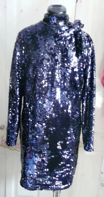 Exquisite SEQUIN BOW SHIFT DRESS,lined,midnight blue,LONGSLEEVE size12-rrp£99.99 Tunics Cozy soft