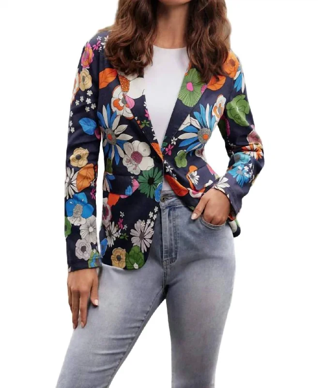 Floral Pattern Linen Blazer In Gardenia Women's Warm Suit