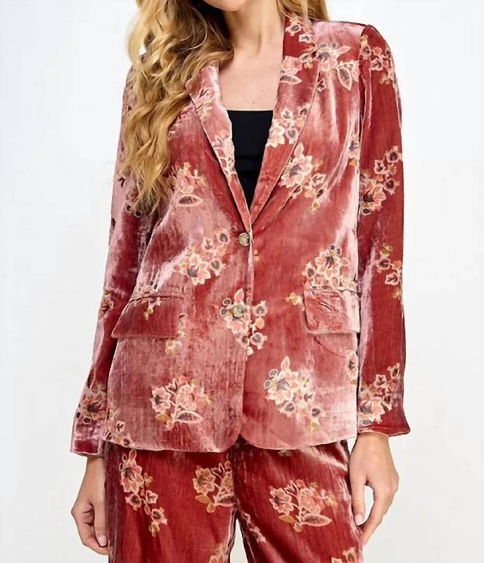 Floral Velvet Blazer In Red Women's Boutique Suit