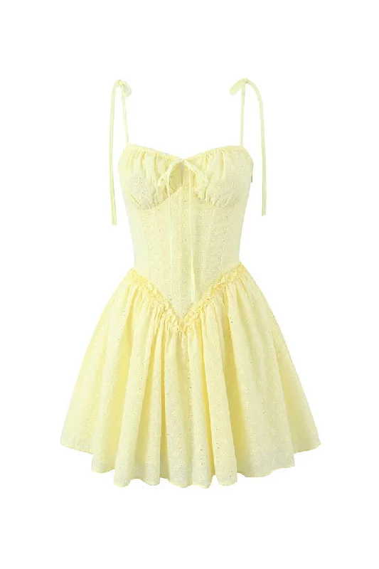Flowy Tie Strap Lace Up Smocked Drop Waist Eyelet Corset Mini Sundress Tunics stripes playful