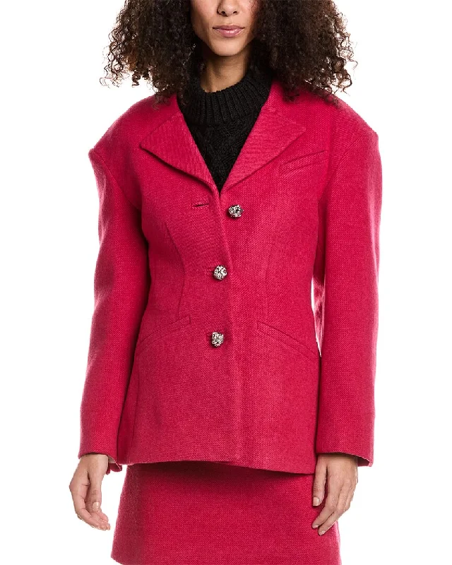 GANNI Twill Wool-Blend Fitted Blazer Cotton Blend Blazer