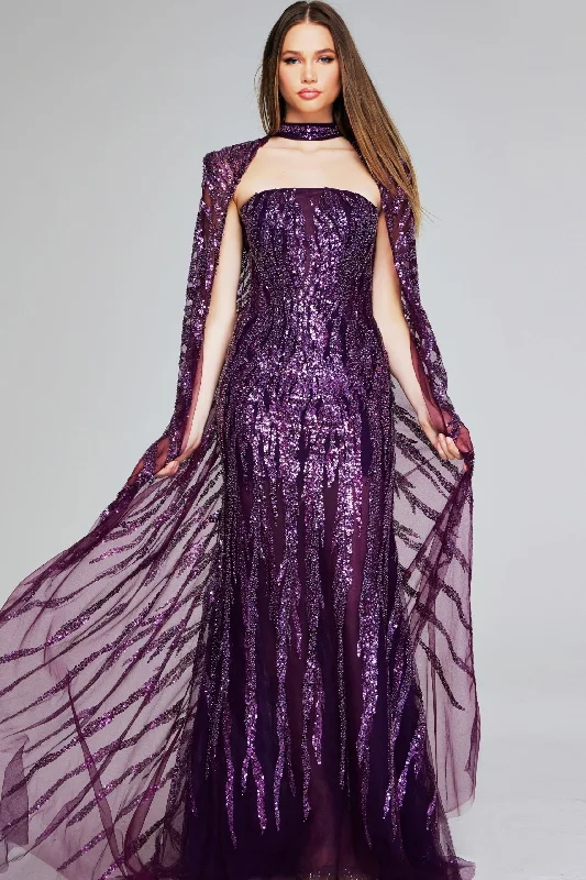Jovani 39046 Long Mermaid Formal Sequin Cape Dress Tunics New arrival