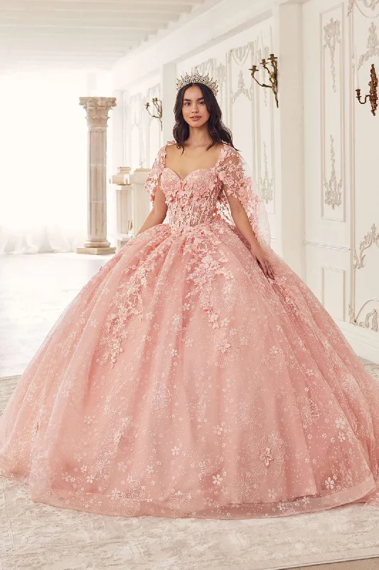 Ladivine 15719 Long Poofy Quinceanera Gown With Tulle Cape Tunics Luxurious high-end