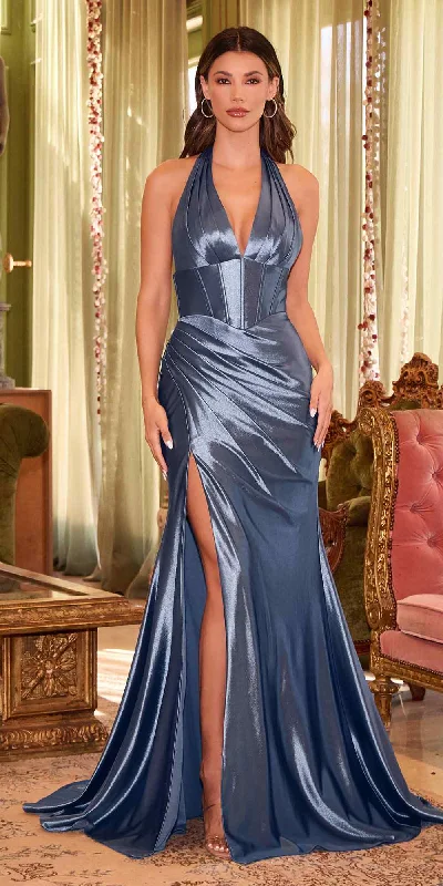 Ladivine CH048 Long V-Neck Halter Fitted Satin Corset Waist Gown Tunics Summer linen