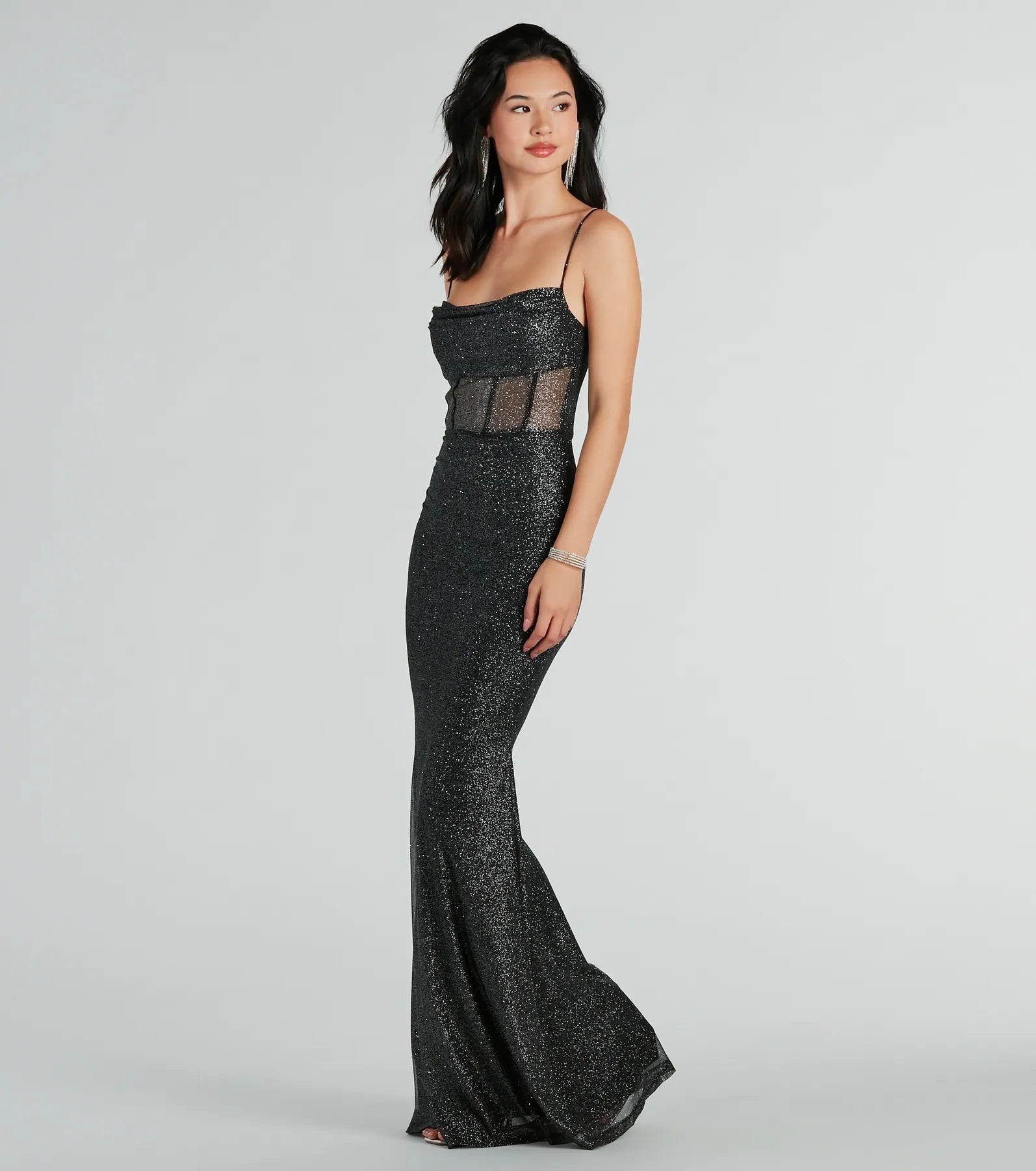 Maryam Formal Glitter Mesh Mermaid Long Dress Tunics Sophisticated sleek