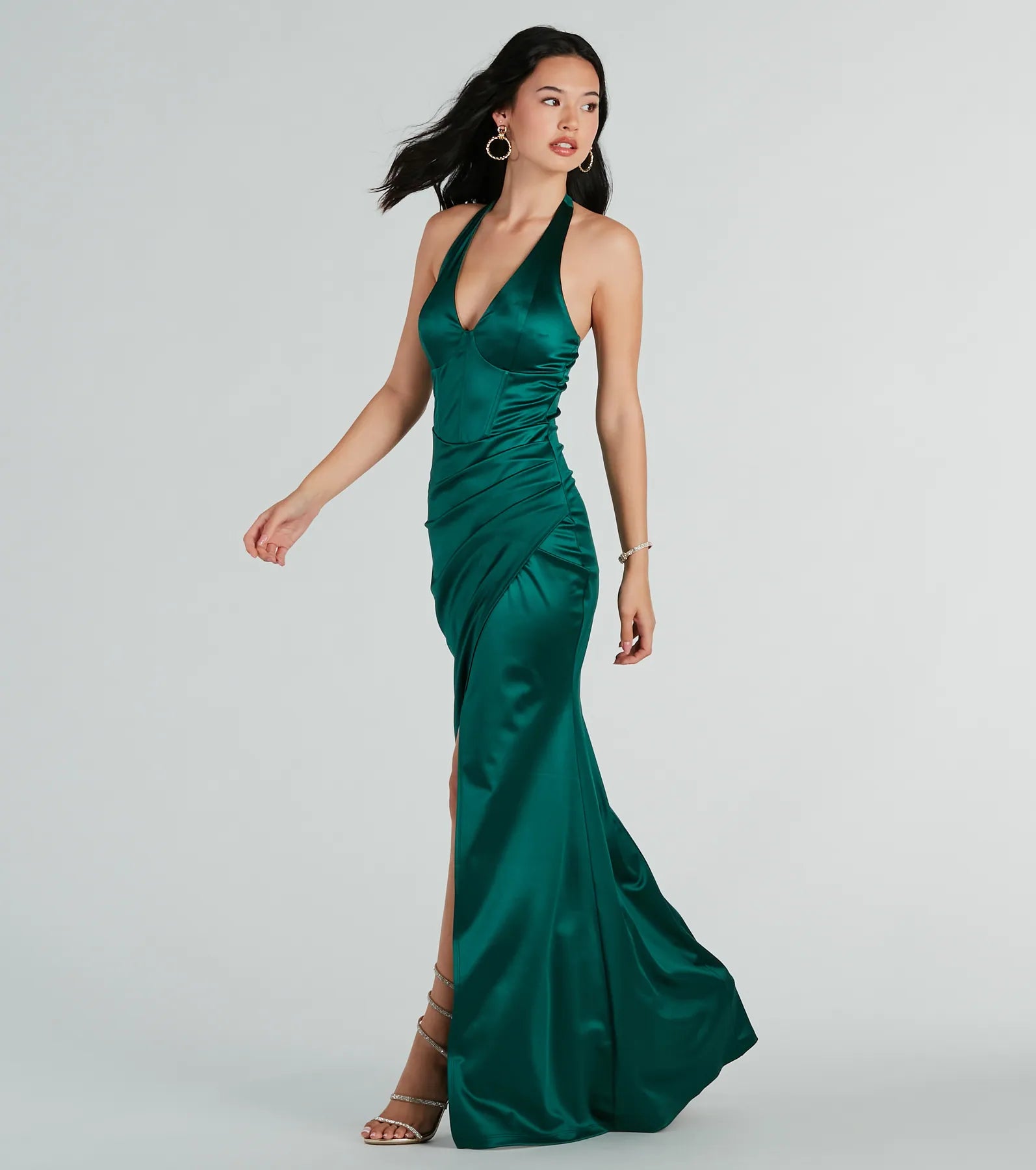 Melissa Formal Satin Halter Mermaid Long Dress Tunics Fashionable trendy
