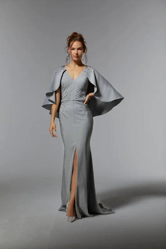 MGNY Madeline Gardner New York 72914 Evening Long Dress with Detachable Cape Tunics Luxurious premium
