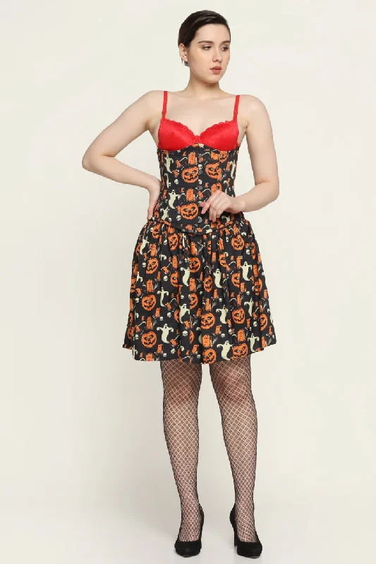 Midnight Pumpkin Printed Corset Dress - Wholesale Tunics Long Elegant