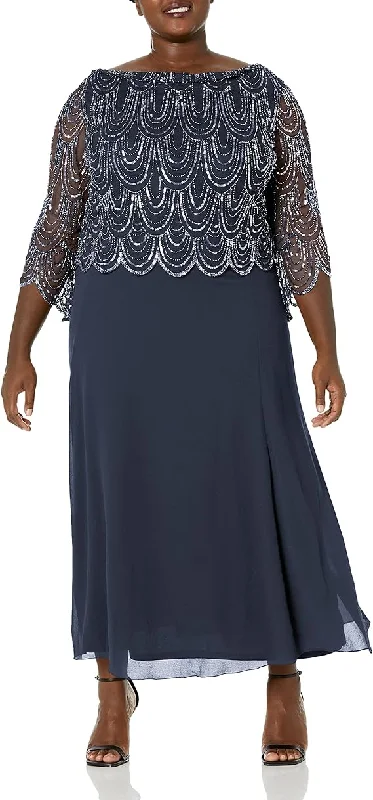 Navy 24W J Kara Plus Size Formal Long Dress Sale Tunics Trendy modern