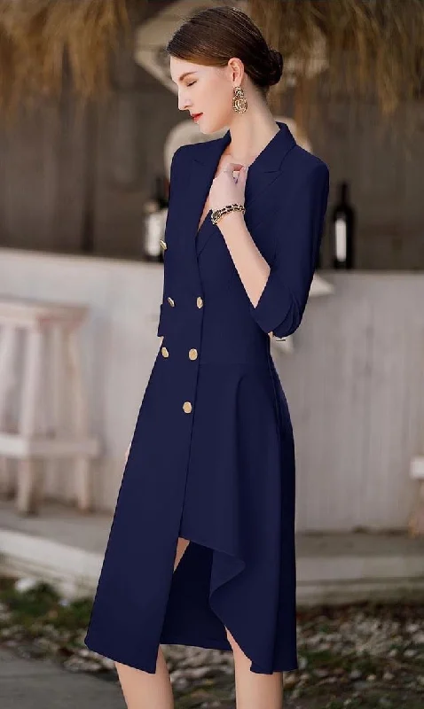 Navy Asymmetrical Tunic Blazer Dress Spring Women's Coat