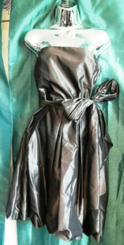 New gun metal taffeta kneelength WEDDING/PROm sash waist dress .sizeBUST 36" Tunics Travel practical