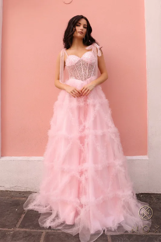 Nox Anabel -T1340 Basque Waist Ruffled A-Line Prom Dress Tunics Modern contemporary