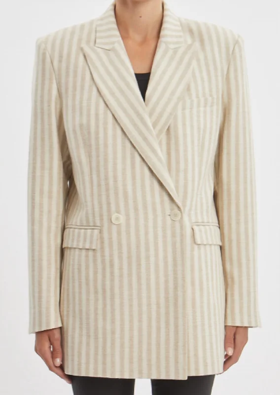 Olian Stripe Blazer In Beige Women's Plaid Suit