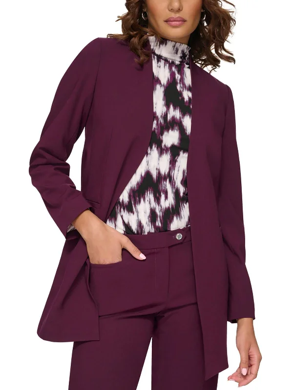Petites Womens Collarless Business Open-Front Blazer Women's Designer Suit