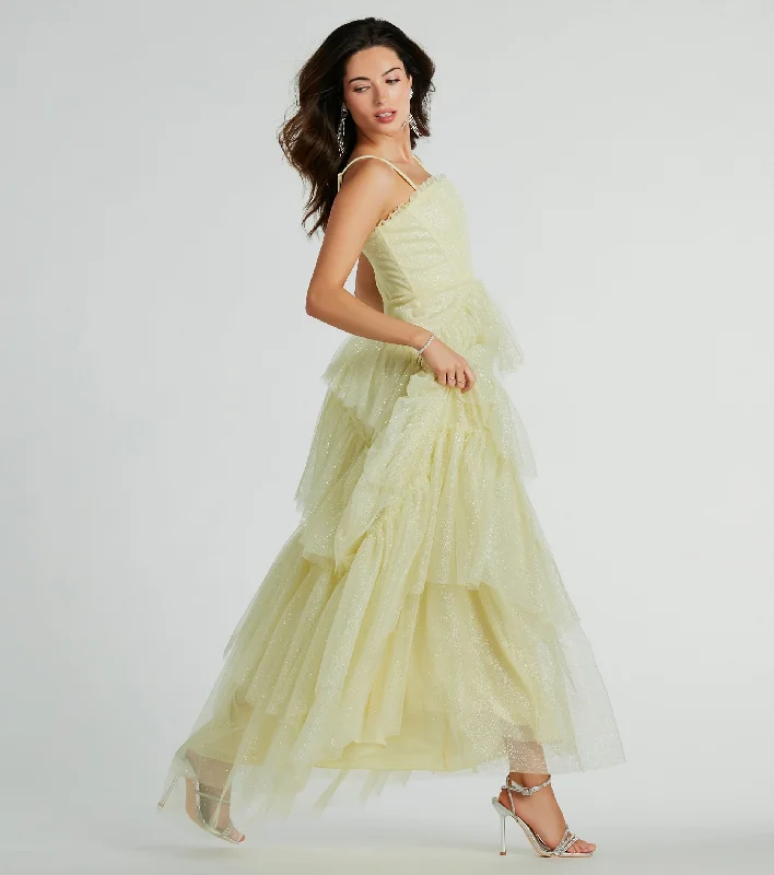 PLACEHOLDER - Saylor Formal Glitter Tulle A-Line Long Dress Tunics Top rated