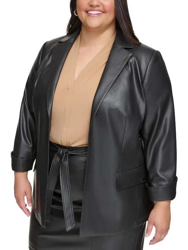 Plus Womens Faux Leather Suit Separate Open-Front Blazer Women's High-End Blazer