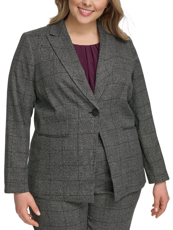 Plus Womens Houndstooth Suit Separate One-Button Blazer Women's Boutique Suit