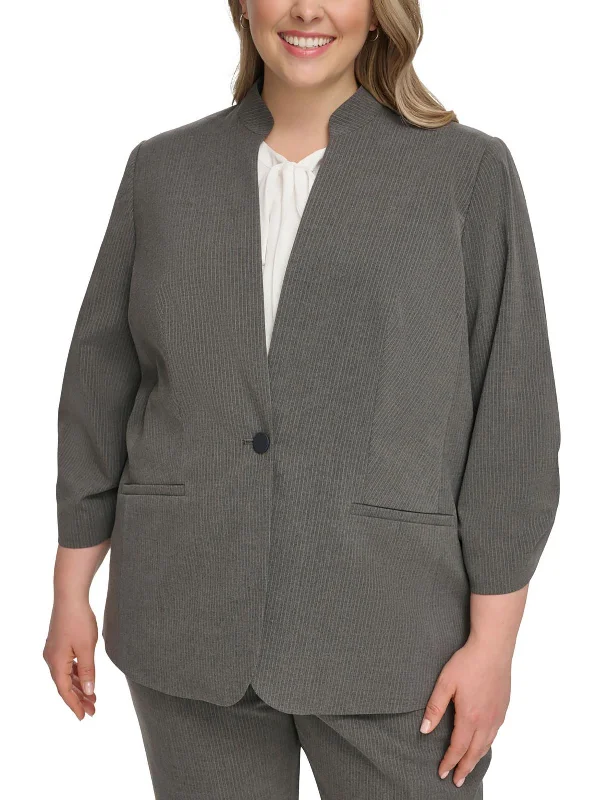 Plus Womens Pinstripe Office One-Button Blazer New Women's Blazer