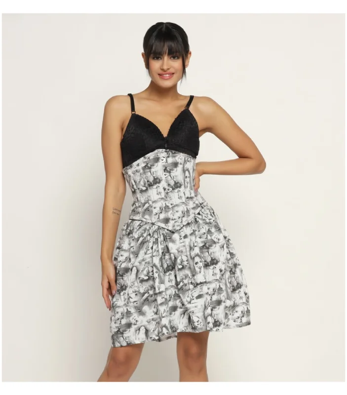 Quatrefoil printed Waist Reducing  Underbust Corset  Dress Tunics Plaid country