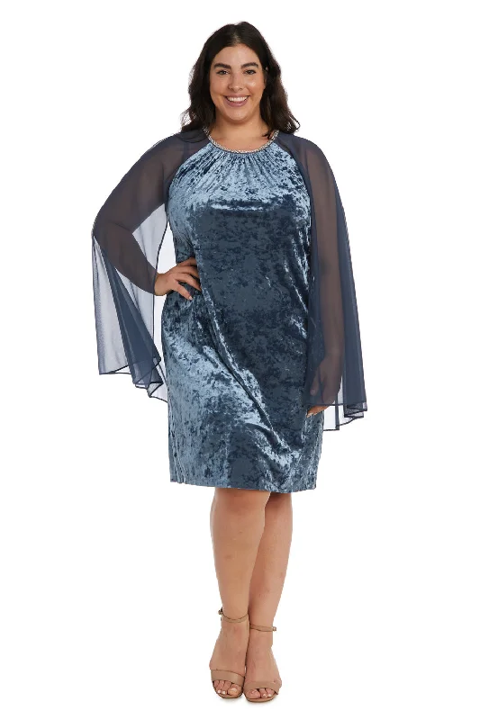 R&M Richards 2663W Short Cocktail Plus Size Mother of the Bride Cape Dress Tunics Prom sequined
