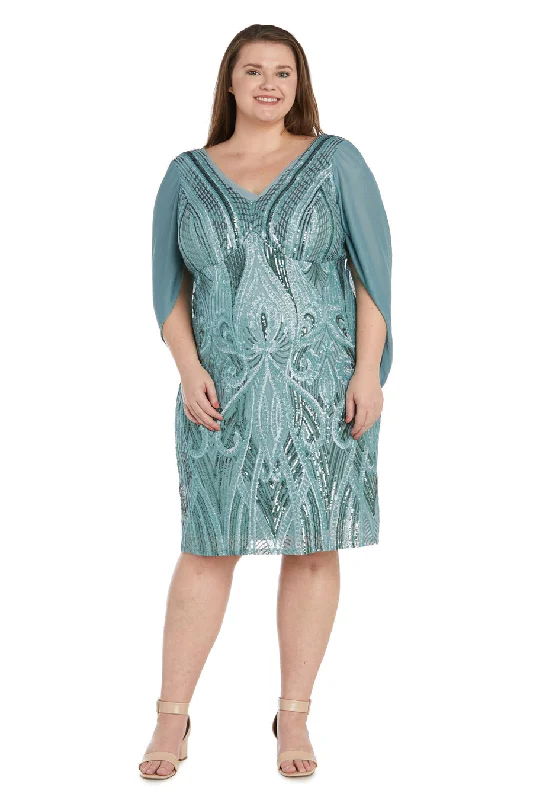 R&M Richards 9422W Sequin Cocktail Cape Plus Size Short Dress Tunics Party sparkling