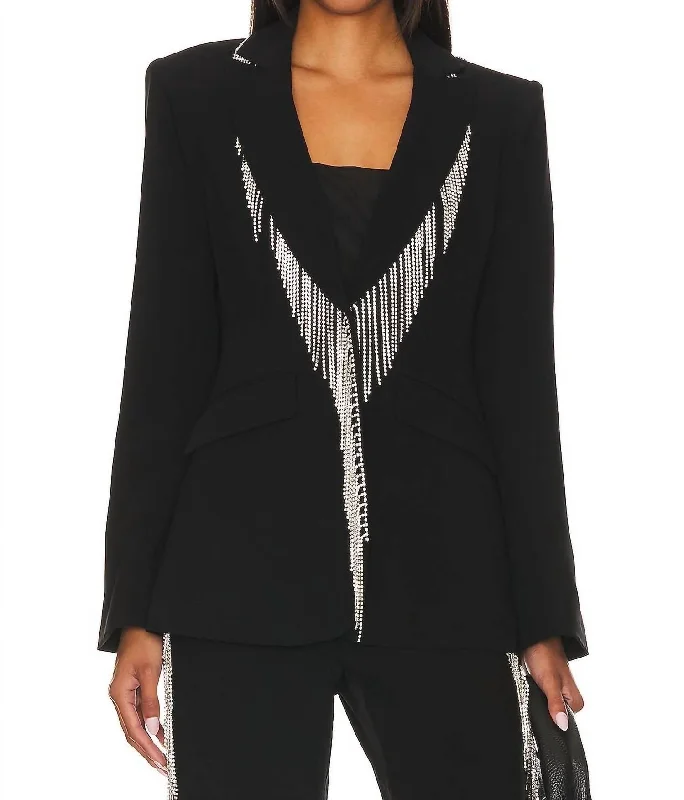 Rhinestone Fringe Embellished Cheyenne Blazer In Black Women's Fashion Blazer