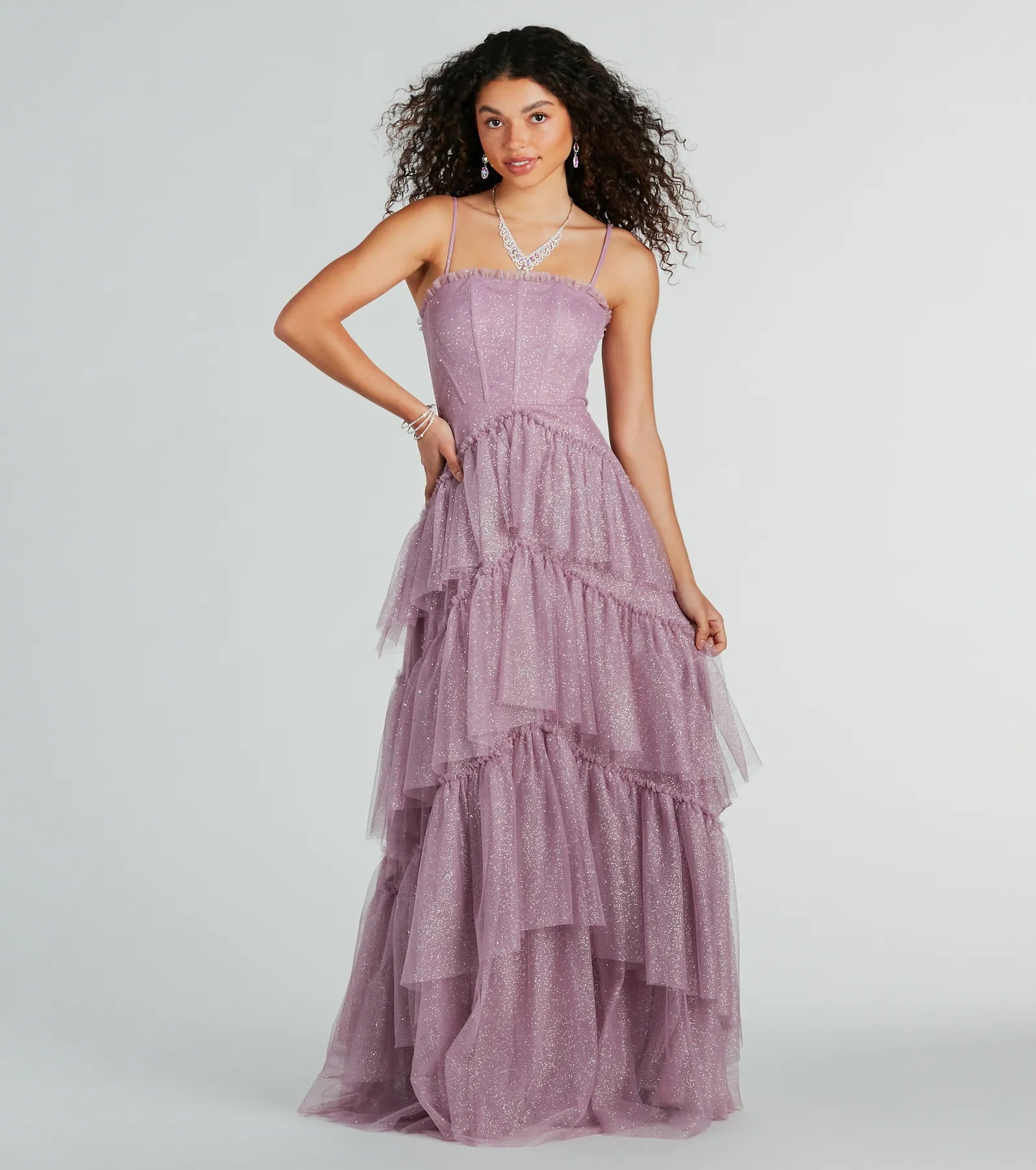 Saylor Formal Glitter Tulle A-Line Long Dress Tunics New arrival