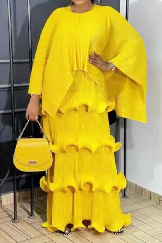 Solid Color Rocking Stringy Selvedge Tiered Dress With Irregular Cape Tunics Versatile stylish