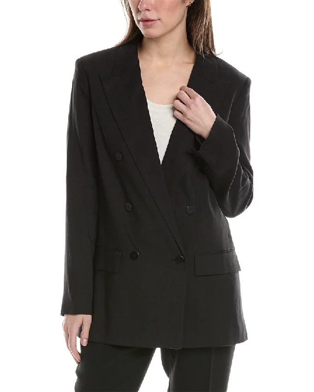 Theory Double-Breasted Linen-Blend Blazer Women's Vintage Suit