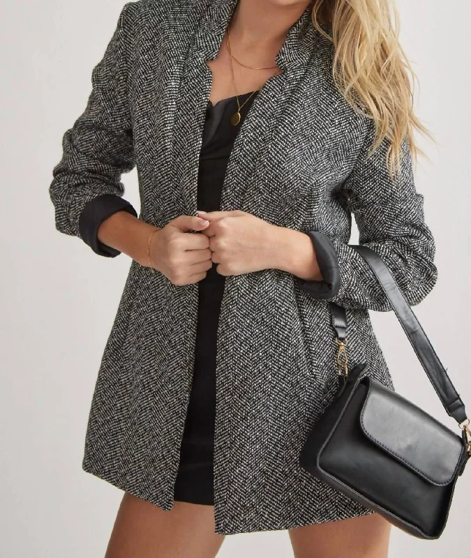Ticking Time Blazer In Black And White Women's Simple Jacket