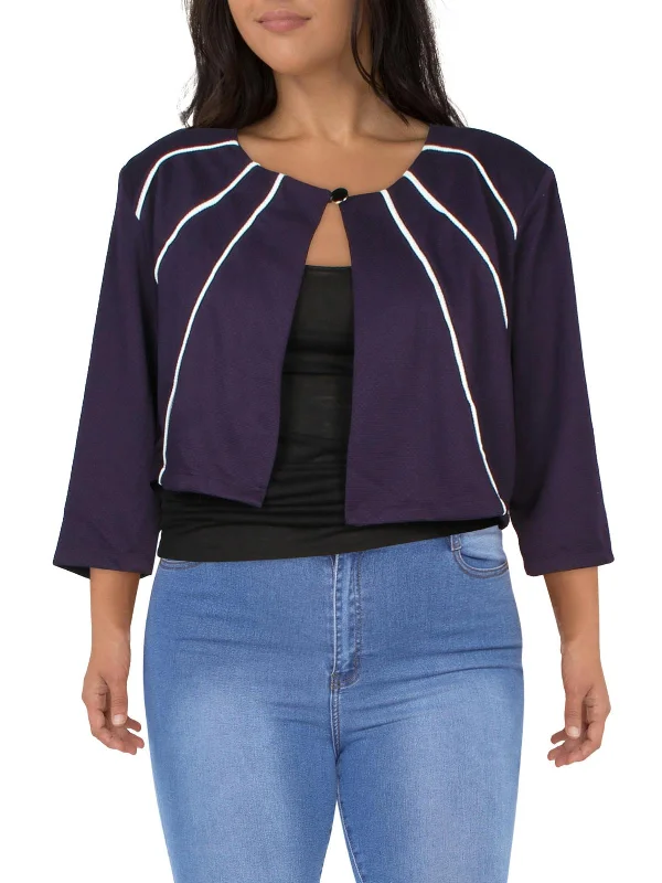 Womens Crop Pintuck One-Button Blazer Women's Premium Blazer