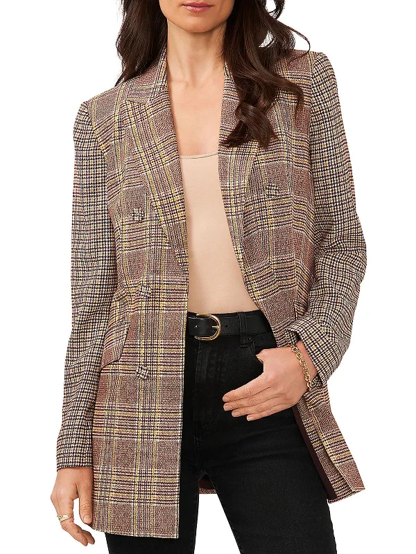 Womens Plaid Office Double-Breasted Blazer Women's Leather Blazer
