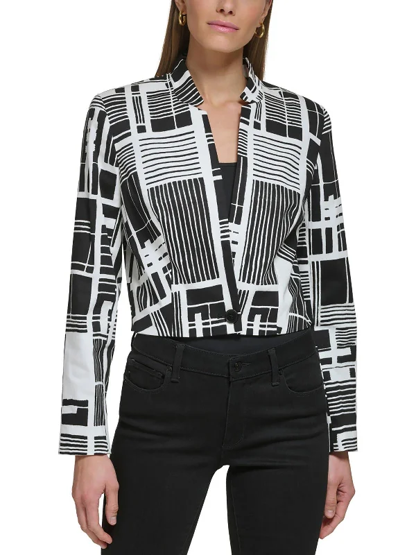 Womens Printed Cotton One-Button Blazer Women's Vintage Jacket