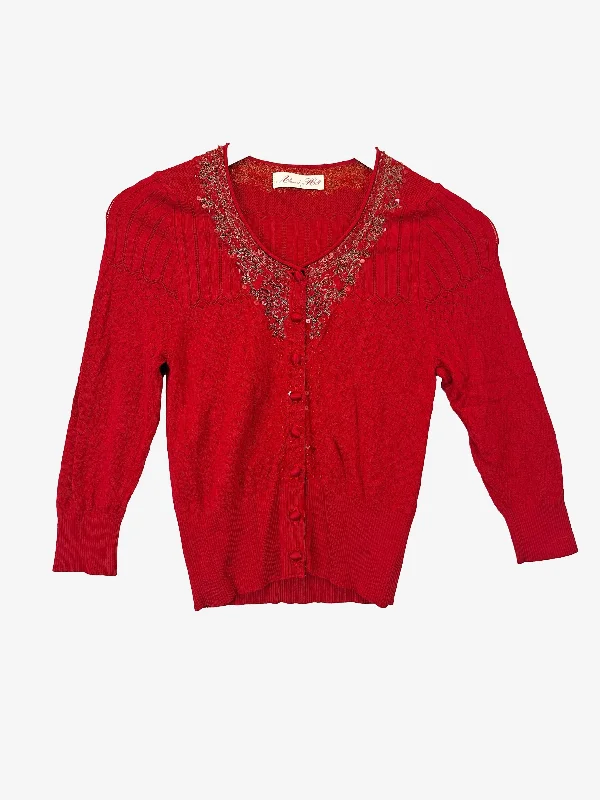 Alannah Hill Fancy Embellished Knit Cardigan Size 10 Soft Cozy Warm