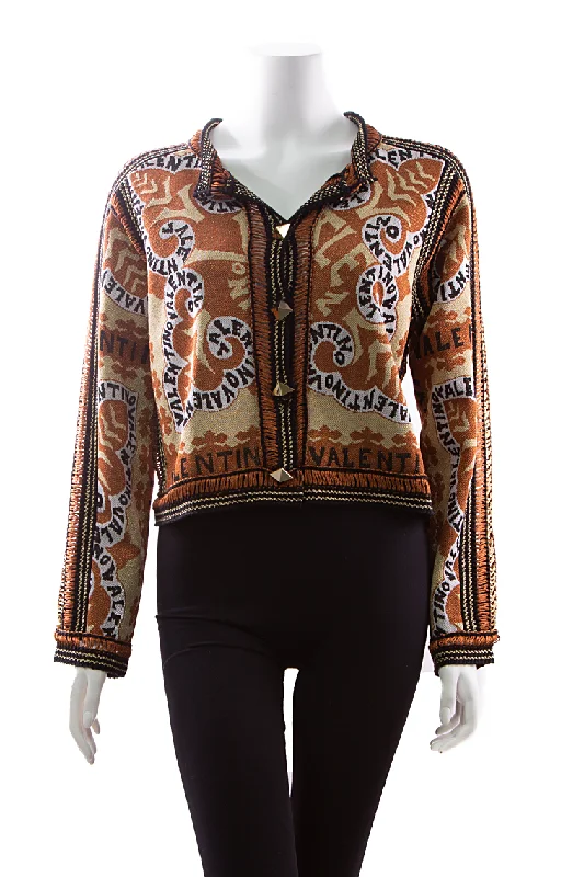 Cropped Intarsia-Knit Logo Cardigan - Size M Velvet Chenille Corduroy