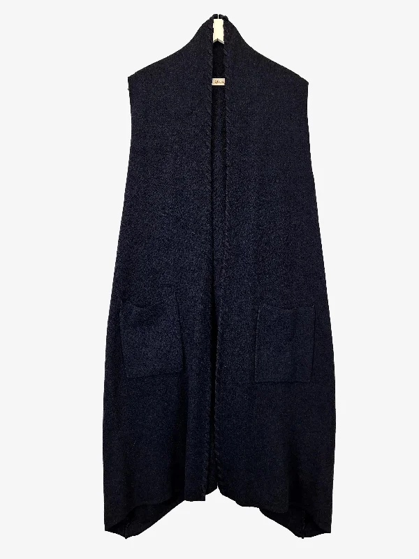 Isle of Mine Navy Knitted Woven Edge Cardigan Size OSFA Beaded Cardigan Sequined Faux Fur