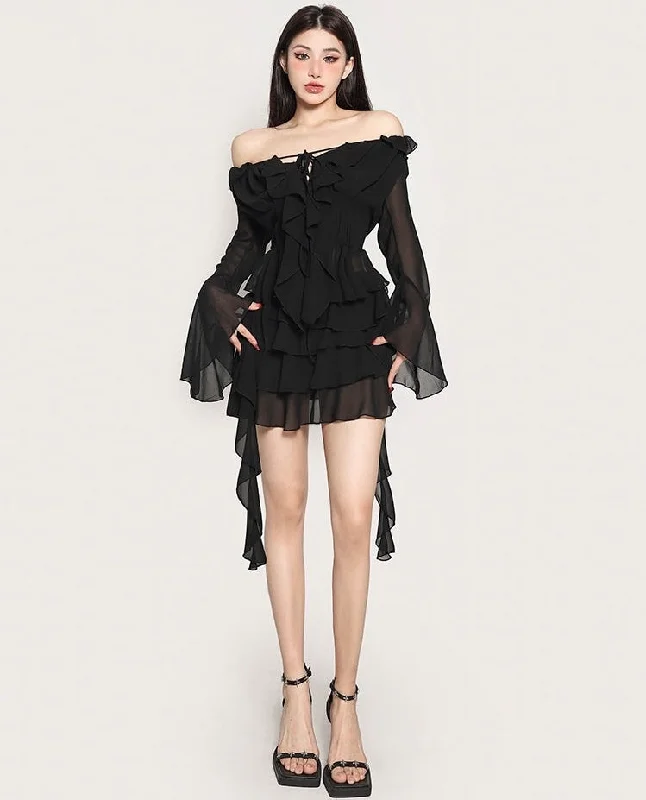 Mimiwu Solid Color Shiffon Bandeau Long Sleeve Cardigan Tassel Dress Set Slim Fit Regular Fit Oversized