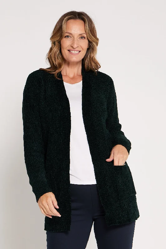 Renata Chenille Cardigan - Dark Green Thin Thick Dense