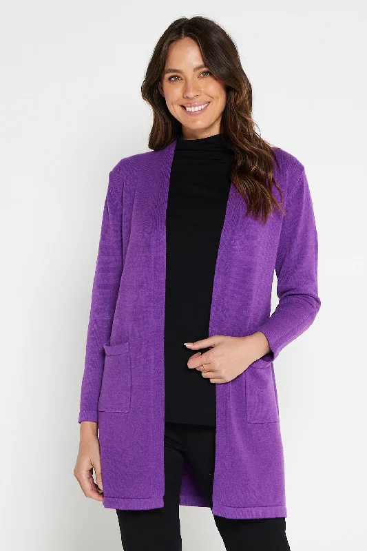 Salima Knit Cardigan - Purple Mesh Cardigan Canvas Denim