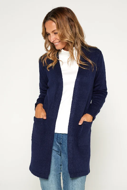 Salima Knit Cardigan - Navy Open Front Closed Front Wrap Front