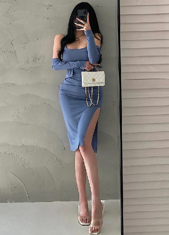 Valerie Solid Color Sleeveless Side Split Square Neck Short Dress Long Sleeve Cardigan Set Front Pockets Side Pockets Patch Pockets