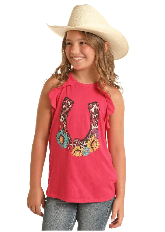 Girls Pink Graphic Tank with Ruffle Sleeve baby blue tank