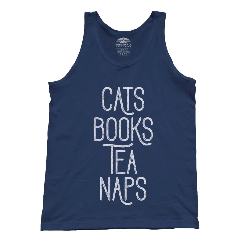 Unisex Cats Book Tea Naps Tank Top v-neck tank top