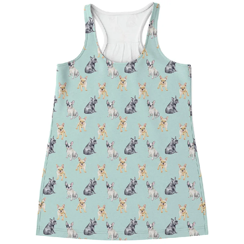 Watercolor French Bulldog Pattern Print Women's Racerback Tank Top vibrant tank top