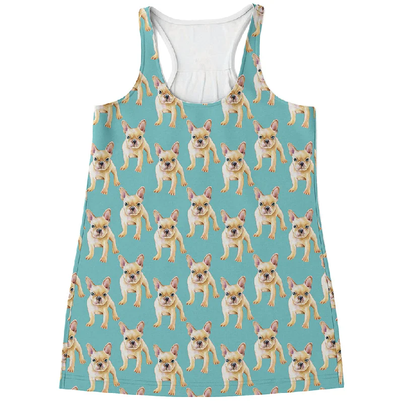 Watercolor French Bulldog Puppy Print Women's Racerback Tank Top adorable tank top
