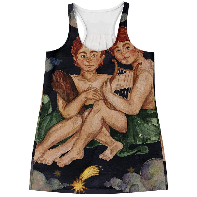 Watercolor Gemini Zodiac Sign Print Women's Racerback Tank Top gym tank top